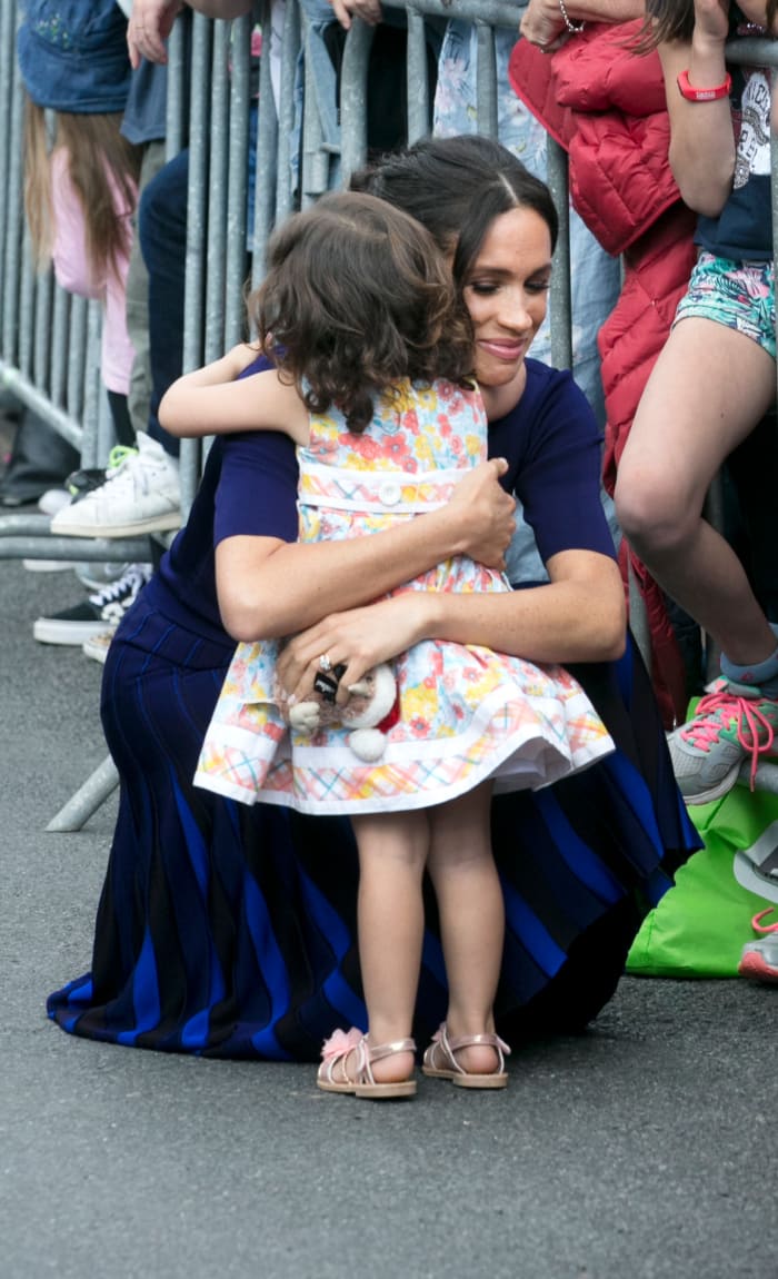 Meghan Markle, the Duchess of Sussex, with 2 year old Catalina Rivera. Photo: Alan Gibson-Pool/Getty Images