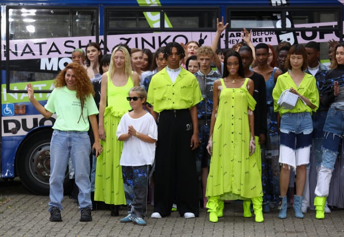 Natasha Zinko and Ivan G take a bow at Natasha Zinko's Spring 2019 runway. Photo: Tim Whitby/Getty Images