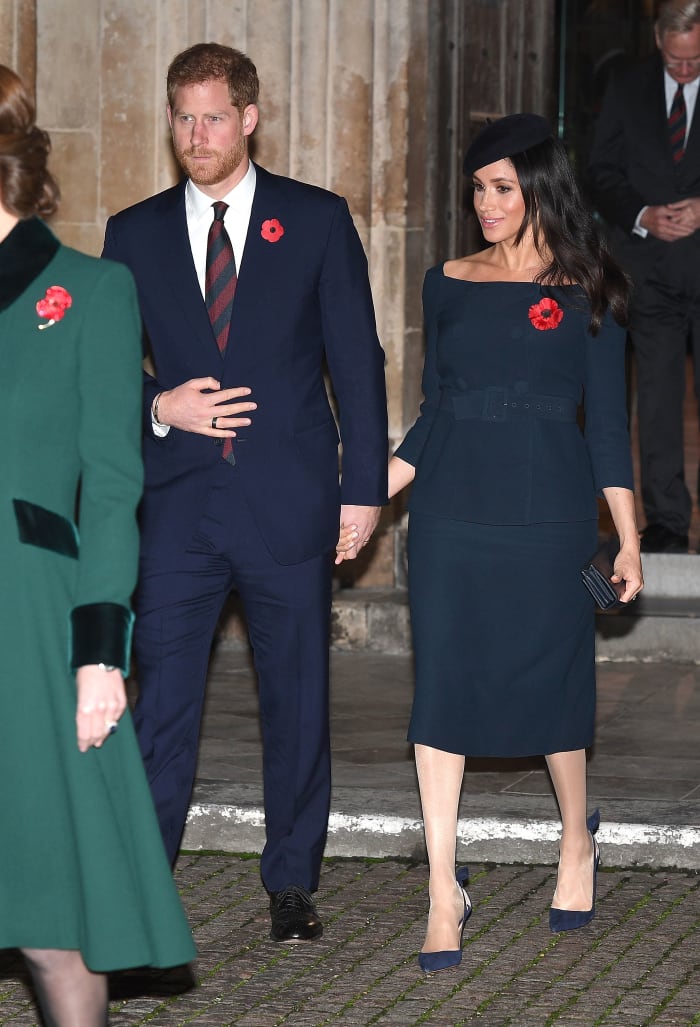 The Duchess of Sussex in bespoke Prada to attend a service marking the centenary of WWI armistice at Westminster Abbey in London. Photo: Leon Neal/Getty Images