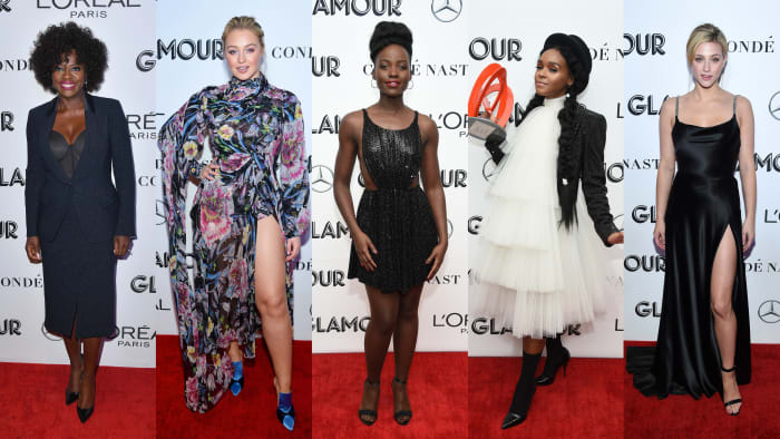 Viola Davis, Iskra Lawrence, Lupita Nyong'o, Janelle Monáe and Lili Reinhart at the 2018 'Glamour' Women of the Year Awards. Photos: Angela Weiss/AFP/Getty Images (1); Dimitrios Kambouris/Getty Images for Glamour (4)