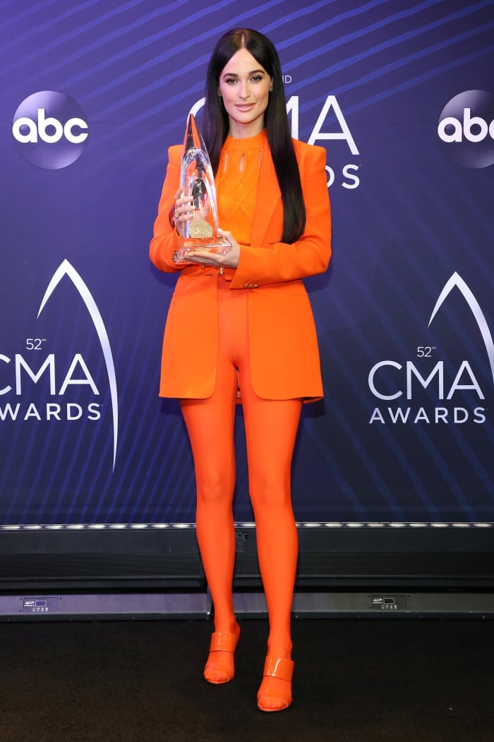 Kacey Musgraves in a full look from Versace's Spring 2018 Tribute Collection following the 2018 Country Music Awards in Nashville on Wednesday. Photo: Terry Wyatt/Getty Images