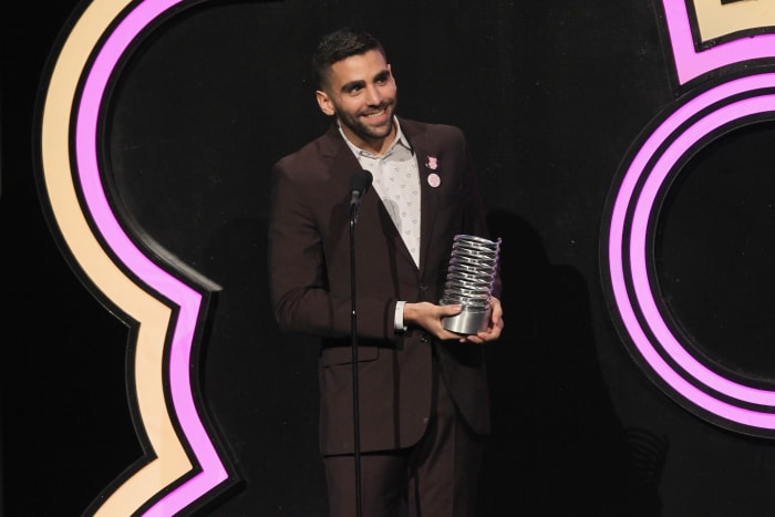 "Them" creator Phillip Picardi accepts an award at the The 21st Annual Webby Awards. Photo: Bennett Raglin/Getty Images