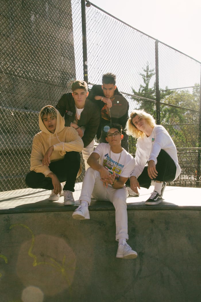 (L-R): Zion Kuwonu, Nick Mara, Edwin Honoret, Brandon Arreaga and Austin Porter. Photo: Whitney Bauck/Fashionista