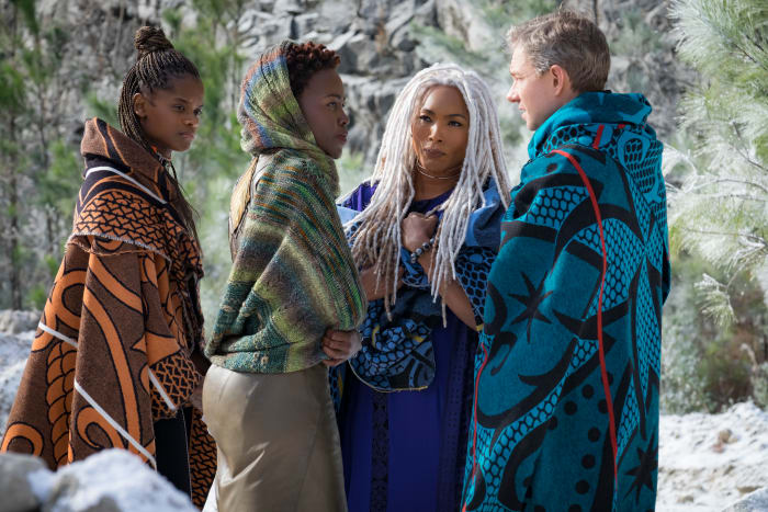 Zuri, Nakia, Ramonda and Everett K. Ross (Martin Freeman). Photo: Marvel Studios 2018. Photo: Matt Kennedy ©Marvel Studios 2018