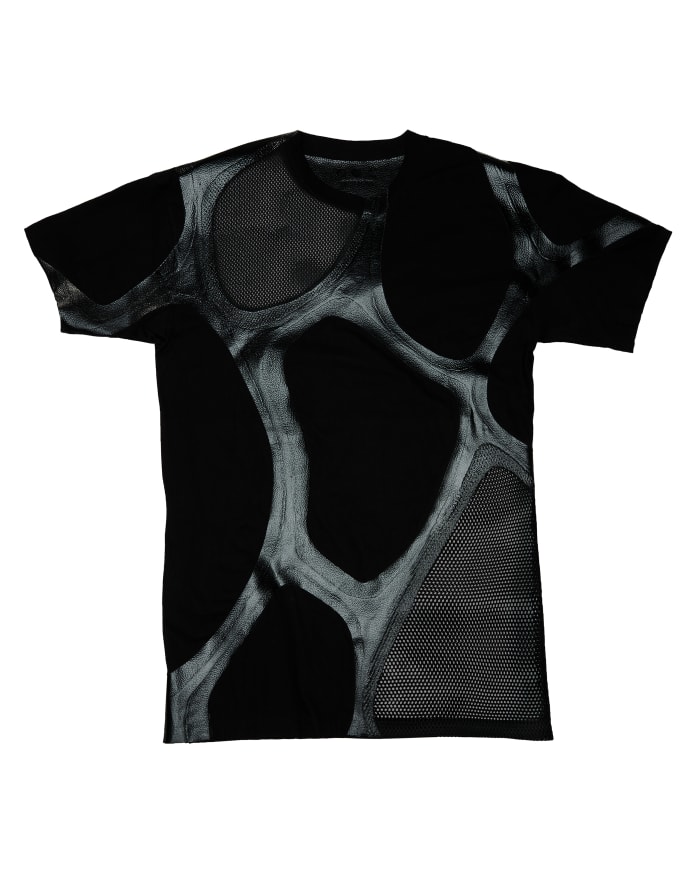 A t-shirt made of mesh, cotton and Modern Meadow's lab-grown leather. Photo: Adam Fithers/Modern Meadow