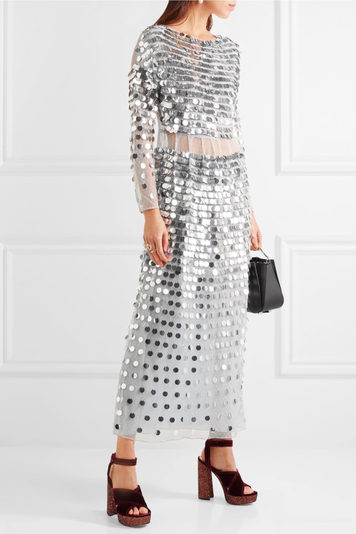 Alexachung Paillette-Embellished Swiss-Dot Tulle Midi Dress, $1,310, available at Net-a-Porter.