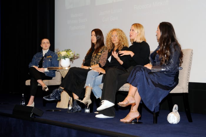 Fashionista Assistant Editor Whitney Bauck with Rebecca Minkoff, Cinq à Sept's Jane Siskin, Misha Nonoo and Cult Gaia's Jasmin Larian at FashionistaCon 2017. Photo: Ashley Jahncke/Fashionista