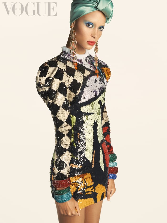 Adwoa Aboah for British "Vogue"'s December 2017 issue. Photo: Steven Meisel/Courtesy of British "Vogue"