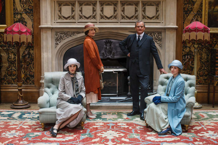 Lady Mary (Michelle Dockery), Lady Cora (Elizabeth McGovern), Lord Grantham (Hugh Bonneville) and Lady Edith (Laura Carmichael) in their casual-wear, on display at "Downton Abbey: The Exhibit." Photo: NBCUniversal International Studios