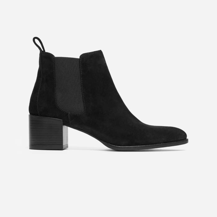 Everlane The Heel Boot in Black Suede, $225, available at Everlane.