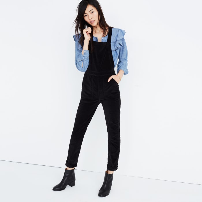 Skinny overalls in velvet, $158, available at Madewell.