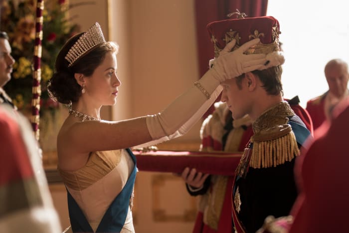 Queen Elizabeth II (Claire Foy) and Prince Philip (Matt Smith) in episode one. Photo: Robert Viglasky/Netflix