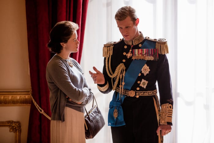 Queen Elizabeth II (Claire Foy) and Prince Philip (Matt Smith) in episode one. Photo: Robert Viglasky/ Netflix