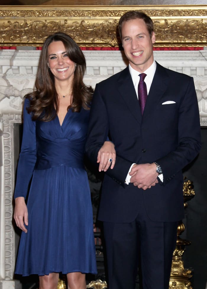 Prince William and Kate Middleton pose for photographs in the State Apartments of St James Palace. Photo: Chris Jackson/Getty Image