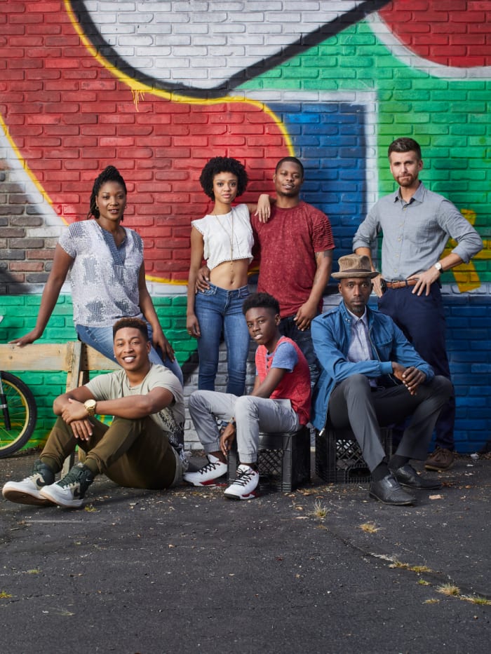 The cast of "The Chi." Pictured (clockwise from top left): Yolonda Ross as Jada, Tiffany Boone as Jerrika, Jason Mitchell as Brandon, Armando Riesco as Detective Cruz, Ntare Guma Mbaho Mwine as Ronnie, Alex Hibbert as Kevin and Jacob Latimore as Emmett. Photo: Mathieu Young/SHOWTIME