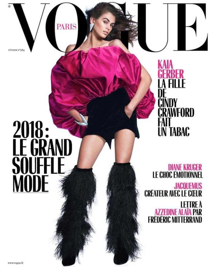Kaia Gerber on the February cover of 'Vogue' Paris. Photo: @vogueparis/Instagram