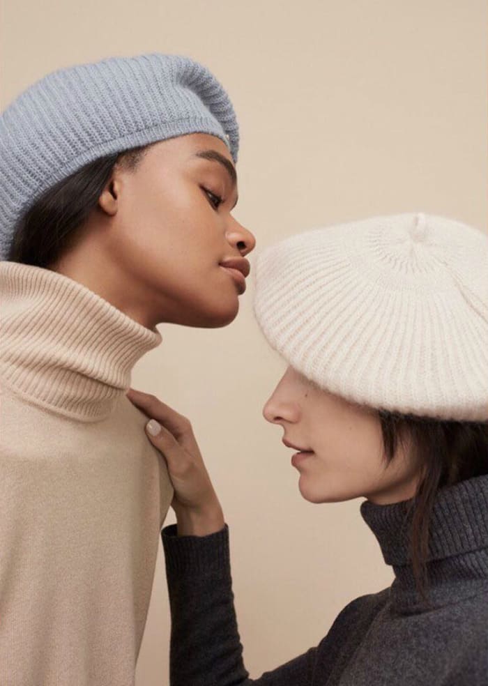 Berets and turtleneck sweaters from Cuyana's knitwear line. Photo: @cuyana/Instagram