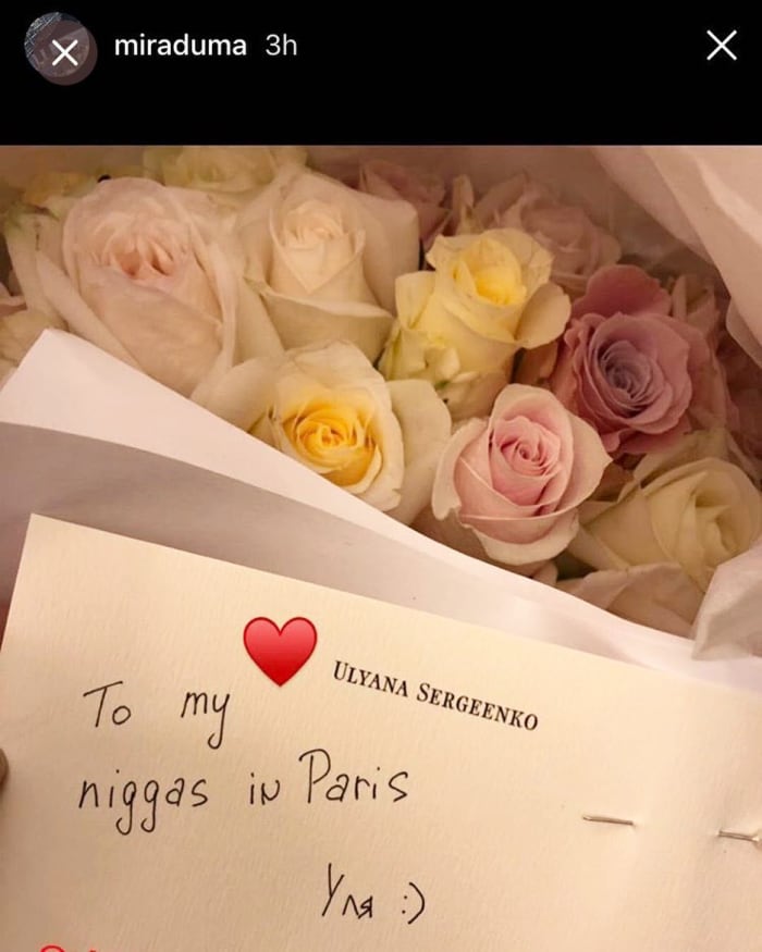 A screencap of the note Ulyana Sergeenko sent to Miroslava Duma. Photo: @bryanboycom/Instagram