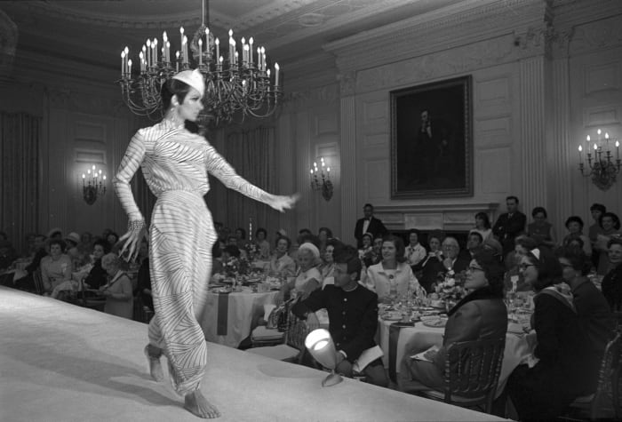 The first White House fashion show, hosted by Lady Bird Johnson, February 1968. Photo: Bettmann/Getty Images
