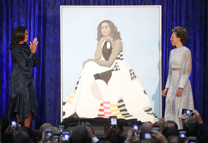Michelle Obama and artist Amy Sherald at the official portrait unveiling at the Smithsonian's National Portrait Gallery. Photo: Mark Wilson/Getty Images