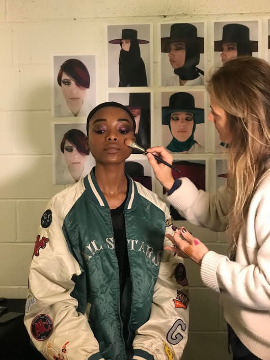 Kendal applying makeup backstage at the Fall 2018 Marc Jacobs show. Photo: Stephanie Saltzman/Fashionista