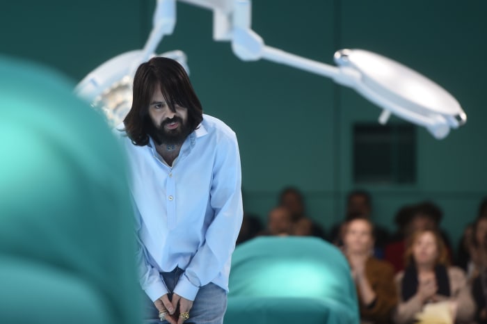 Alessandro Michele at Gucci's Fall 2018 runway show during Milan Fashion Week. Photo: Filippo Monteforte/AFP/Getty Images