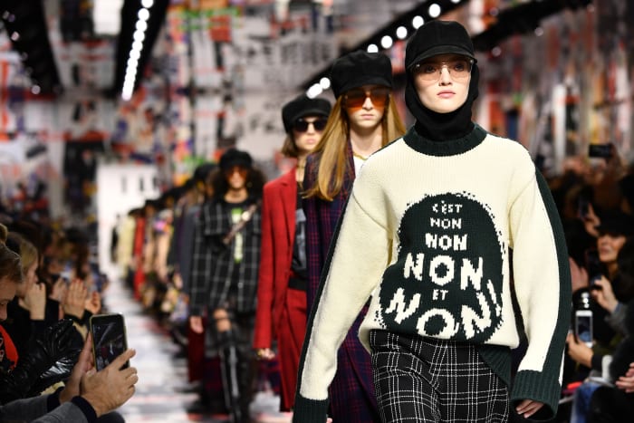 Model Ruth Bell leading the runway finale of Dior's Fall 2018 show. Photo: Pascal Le Segretain / Getty Images