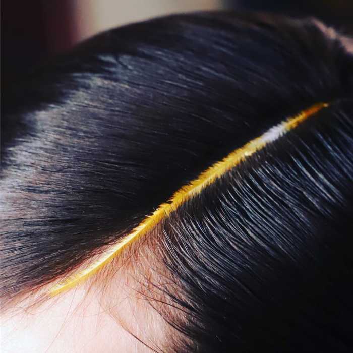 A close-up of the feathered part at the Fall 2018 Dries Van Noten show. Photo: @sammcknight1/Instagram