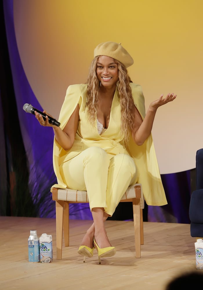 Banks, wearing her favorite color, during 'The Business of Modeling' panel. Photo: John Parra/Getty Images for Sports Illustrated