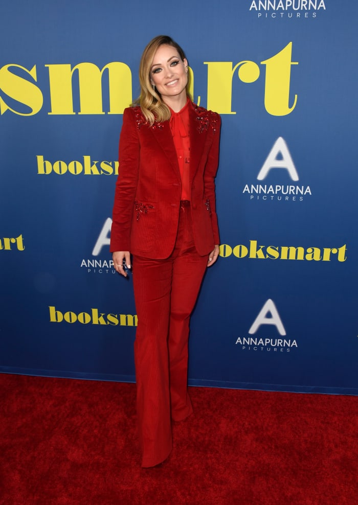 Olivia Wilde's Red Corduroy Suit Is Monochrome at Its Best - Fashionista