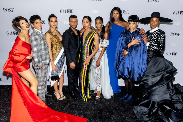 From left: Hailie Sahar, Angel Bismark Curiel, Indya Moore, Dyllón Burnside, Mj Rodriguez, Angelica Ross, Dominique Jackson, Ryan Jamaal Swain and Billy Porter at the "Pose" Season 2 premiere in New York City. Photo: Roy Rochlin/Getty Images