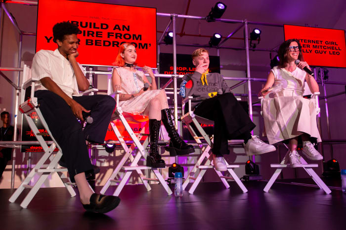 From left: Tyler Mitchell, Bella McFadden, Gully Guy Leo and Maria Raga on a panel for Depop Live 2019 in New York City. Photo: Madison Voelkel/BFA.com, Courtesy of Depop