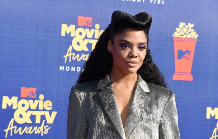 Tessa Thompson attends the 2019 MTV Movie and TV Awards at Barker Hangar on June 15, 2019 in Santa Monica, California. (Photo by Frazer Harrison/Getty Images for MTV)