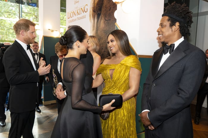 Are you screaming? We're screaming. Prince Harry, Meghan Markle, Beyoncé and Jay Z at the London premiere of "The Lion King." Photo: Niklas Halle'n-WPA Pool/Getty Images