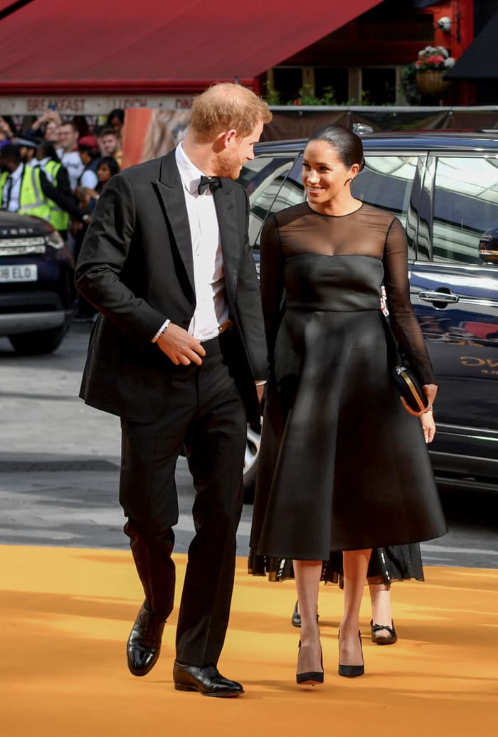 Prince Harry and Meghan Markle, Duchess of Sussex, in Jason Wu at the London premiere of "The Lion King." Photo: Gareth Cattermole/Getty Images