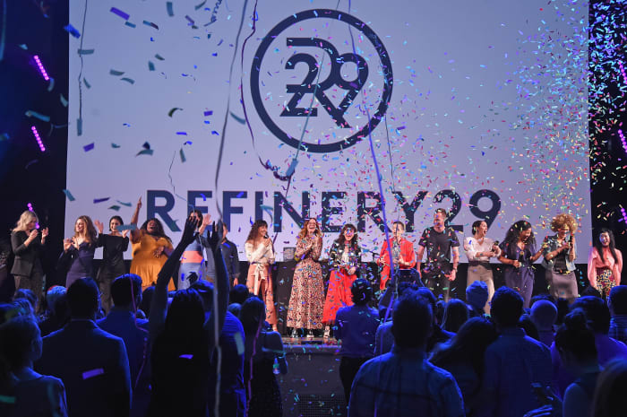 Refinery29 executives speak onstage during Refinery29 Presents: The World of Abundance at New Fronts NYC 2018. Photo: Jamie McCarthy/Getty Images for Refinery29
