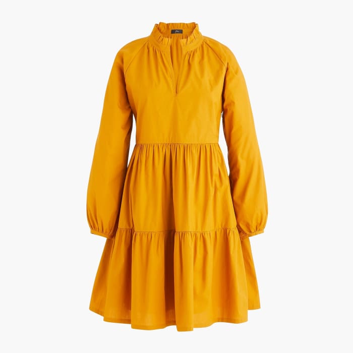J.Crew Tiered Popover Dress in Warm Caramel, $110, available here.