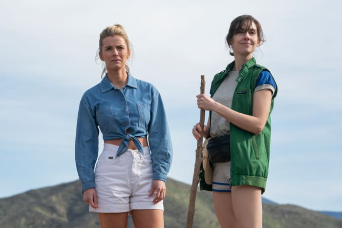 Debbie's super chic camping 'fit and Ruth's very utilitarian one. Photo: Ali Goldstein/Courtesy of Netflix