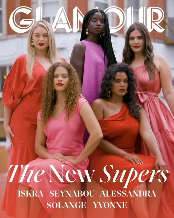 Senyabou Cissé, Iskra Lawrence, Alessandra Garcia Lorido, Yvonne Simone and Solange van Doorn on the September 2019 cover of "Glamour" Photo: Danielle Levitt