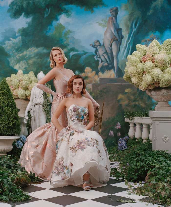 January Jones and Kiernan Shipka in looks from Rodarte's Spring 2020 collection. Photo: Daria Kobayashi Ritch/Rodarte