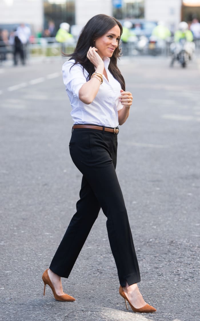 Meghan Markle in MIsha Nonoo and Jigsaw pants from her Smart Works Charity collection. Photo: Samir Hussein/WireImage