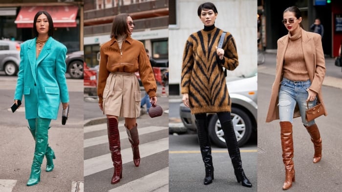 On the street at Milan Fashion Week Spring 2020. Photo: Chiara Marina Grioni/Fashionista (1), Imaxtree (3)