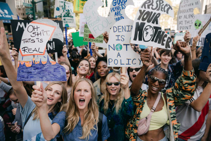Members of the "model mafia" at the Climate Strike in New York City. Photo: Benjamin Rosser