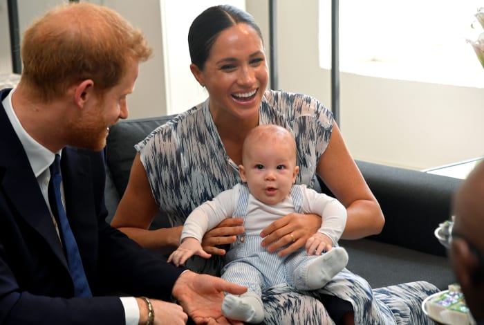 Prince Harry, Duke of Sussex, Meghan, Duchess of Sussex in Club Monaco and their baby son Archie Mountbatten-Windsor meet Archbishop Desmond Tutu and his daughter Thandeka Tutu-Gxashe during their royal tour of South Africa. Photo: Toby Melville - Pool/Getty Images