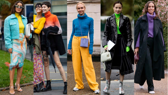 On the street at Paris Fashion Week Spring 2020. Photos: Imaxtree (2); Chiara Marina Grioni/Fashionista (3)