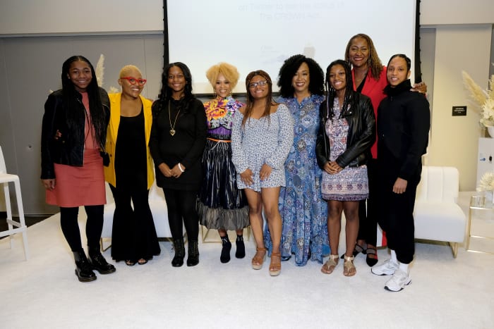 Faith Fennidy, Dre Brown, Tyrelle Davis, Esi Eggleston, Deanna Cook, Shonda Rhimes, Mya Cook, Senator Holly J. Mitchell, Jenaya 'Future' Kahn. Photo: Courtesy of Dove