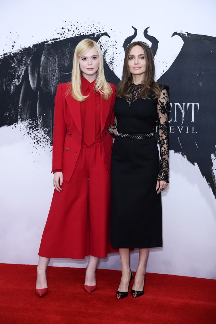 Elle Fanning and Angelina Jolie at a photocall for 'Maleficent: Mistress of Evil' in London. Photo: Gareth Cattermole/Getty Images