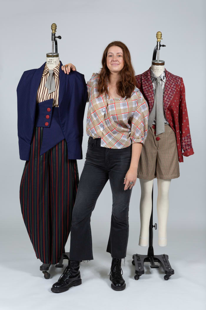 Georgianna Wells, a fashion design student at the Fashion Institute of Technology, with her winning garments designed for Katherine from 'Newsies.' Photo: Courtesy of FIT
