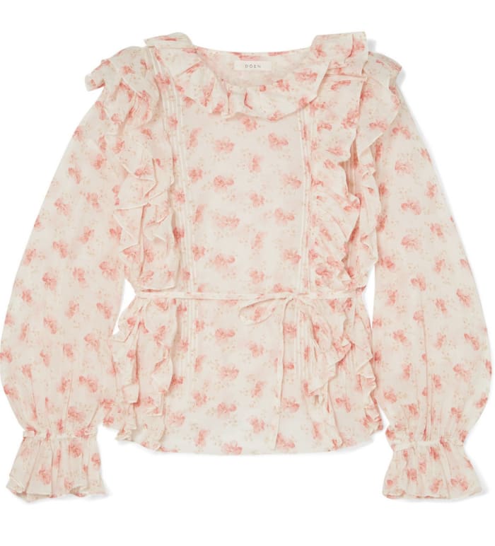 Doên Luca Ruffled Floral-Print Cotton-Voile Blouse, $168, availble here.