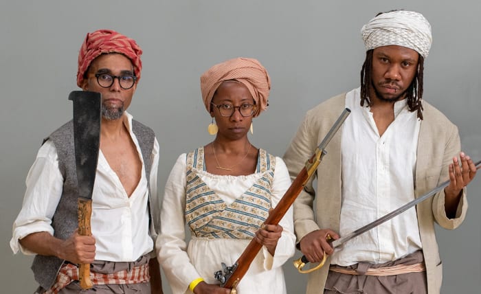 Artist Dread Scott with others in costumes designed by Alison L. Parker for the Slave Rebellion Reenactment. Photo: Courtesy of the Slave Rebellion Reenactment
